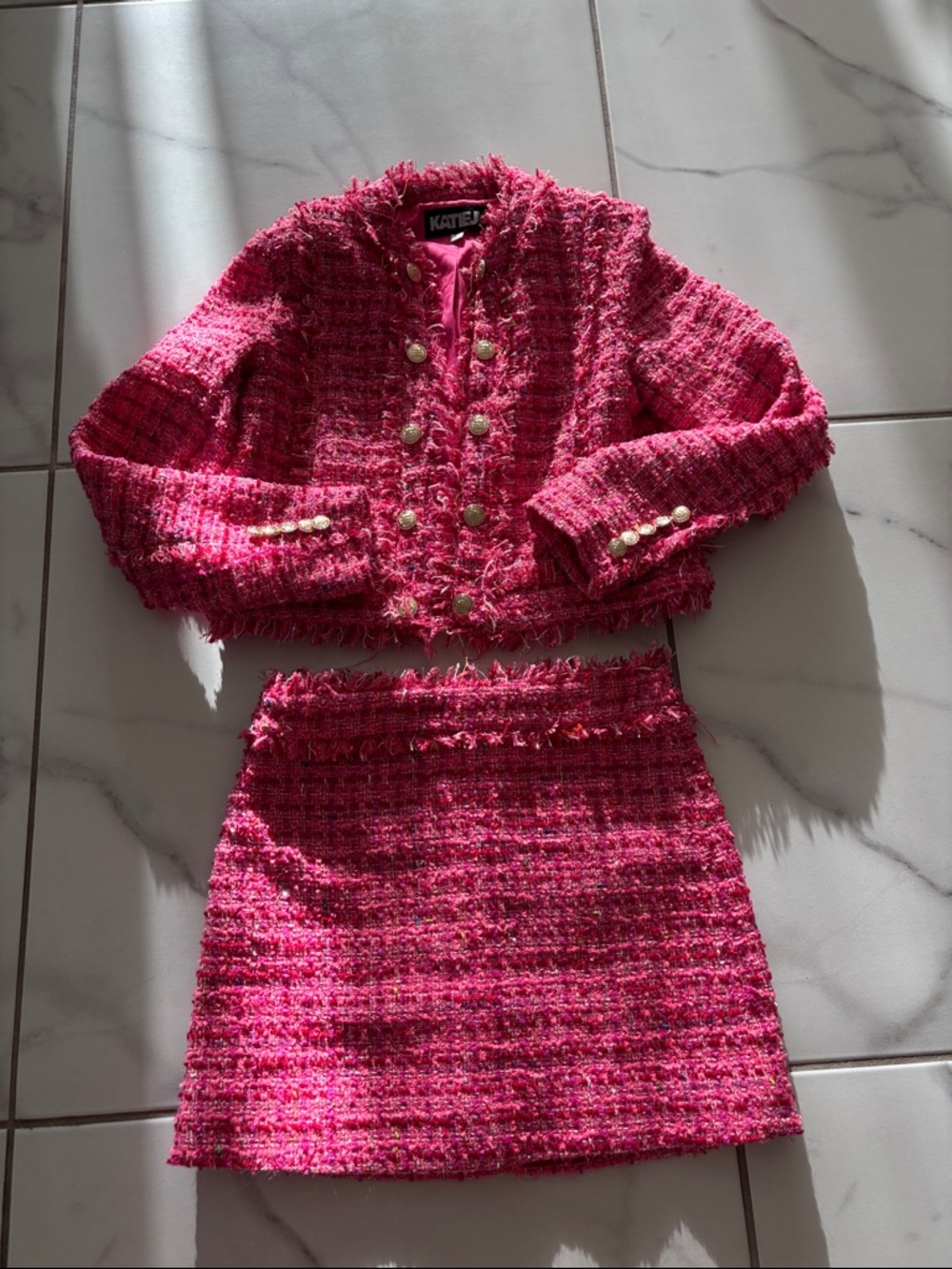 Katie J NYC Hot Pink Tweed Girls Matching Skirt Set